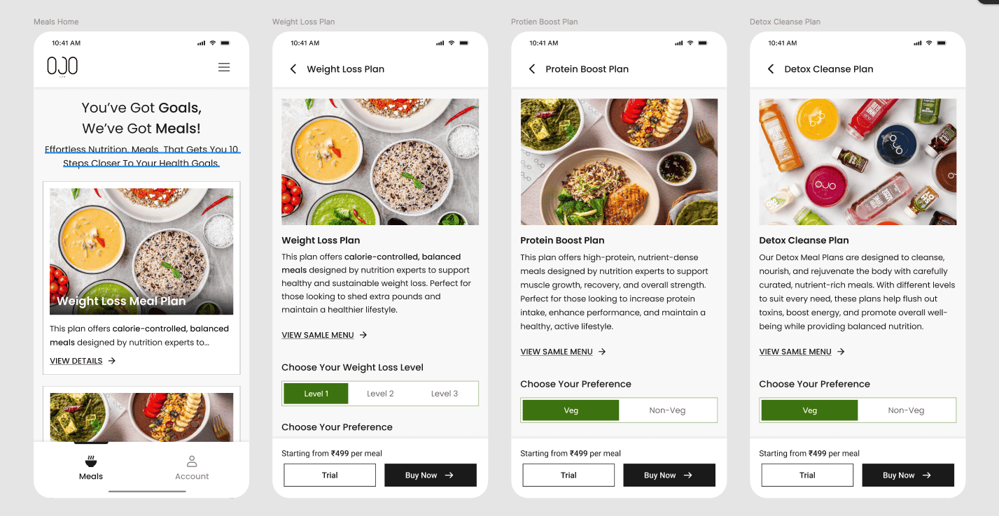 Mobile meal subscription screen